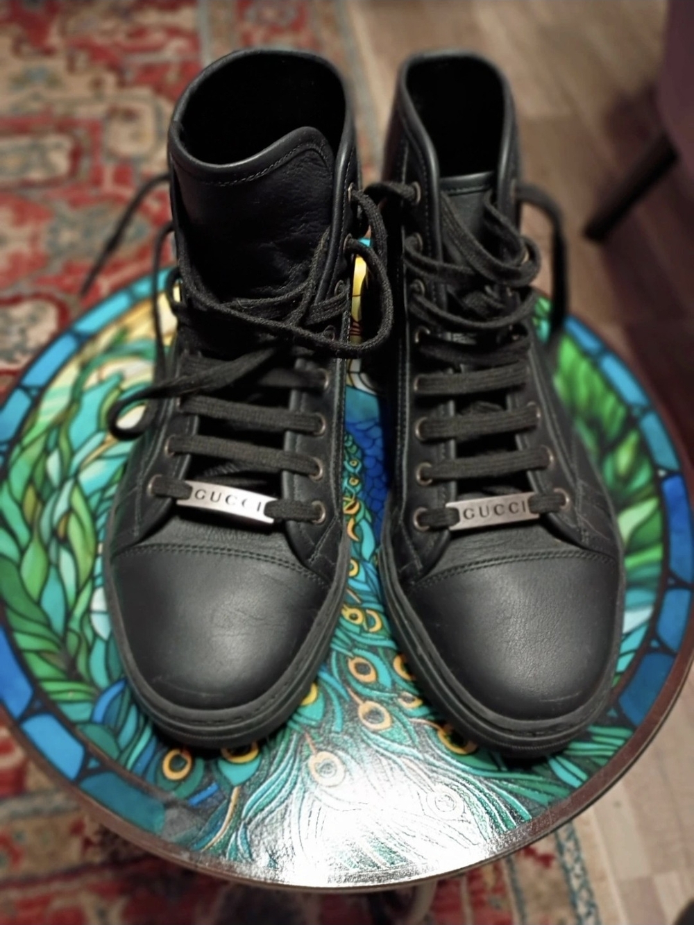 Gucci Men's Black Leather High-Top Sneakers